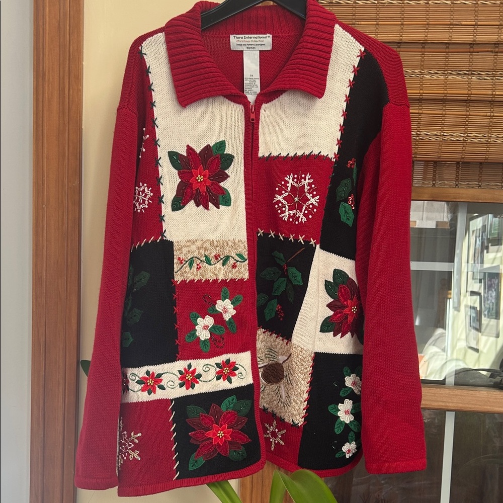 Holiday Patchwork Cardigan Sweater - image 1